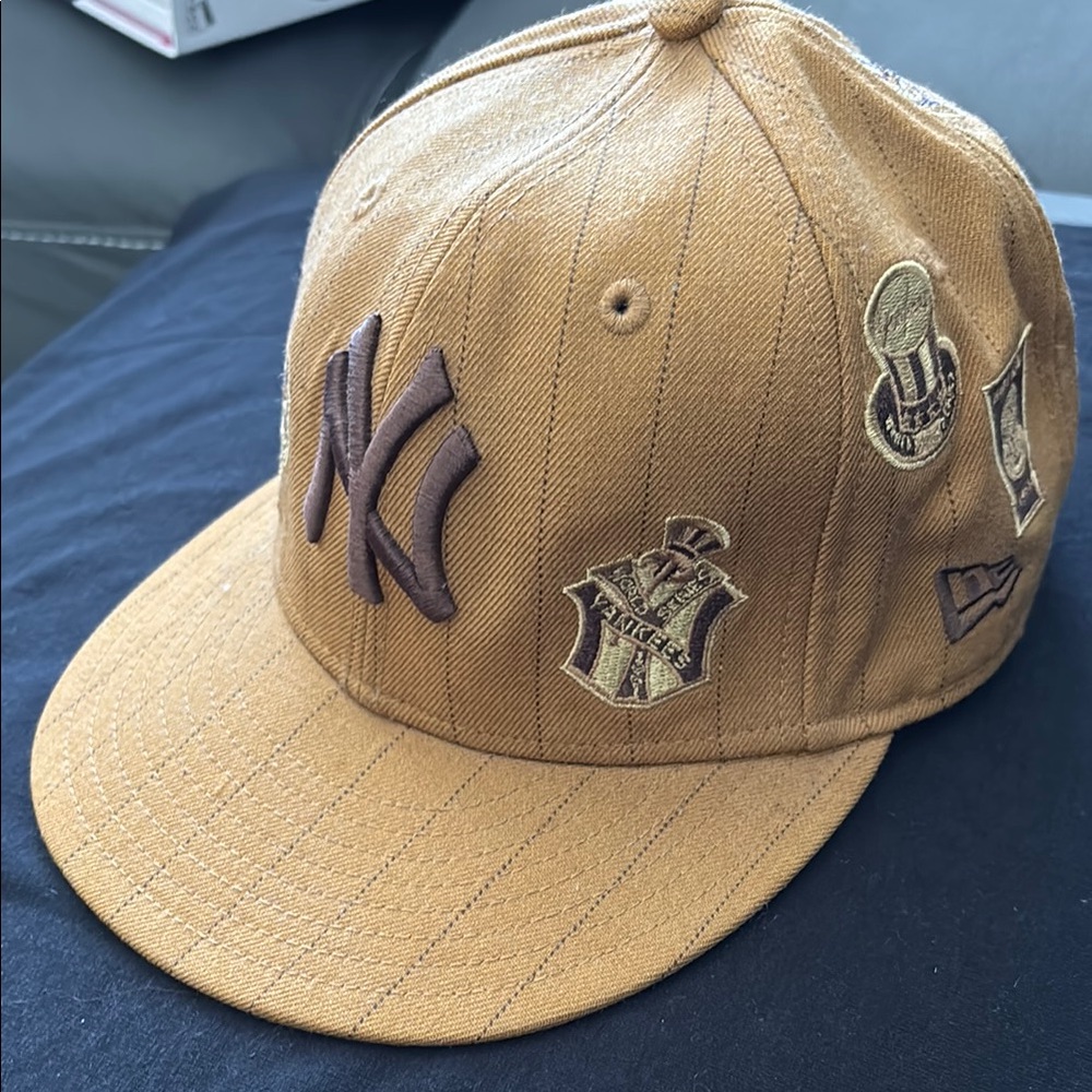 Tan Baseball Cap with Embroidered Patches